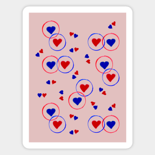 Red and Blue Hearts - Pink Magnet